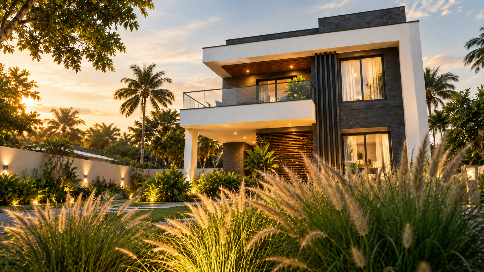 Country Meadows &mdash; villa elevation at sunset
